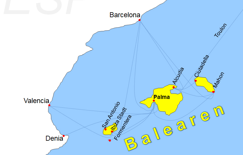 Karte Fhren berfahrten mit der Fhre nach Palma de Mallorca Fhrzeiten Fahrplan der Fhren