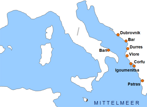 Karte Fhren von Bari nach Bar