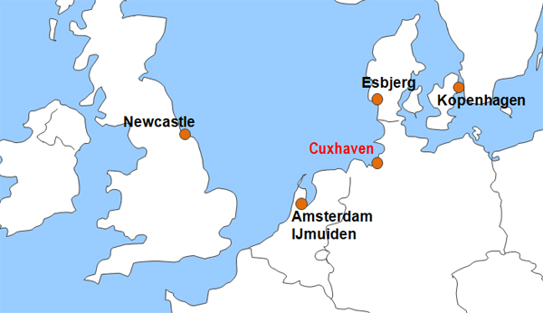 Karte Fhren von und nach Cuxhaven