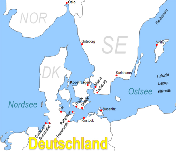 Karte Fhren von und nach Rostock
