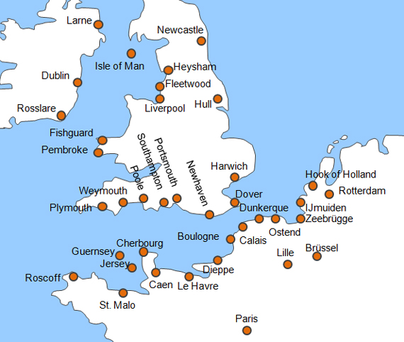 Karte Fhren von Zeebrgge nach Hull