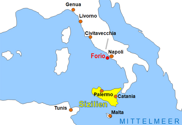 Karte Fhren von und nach Forio