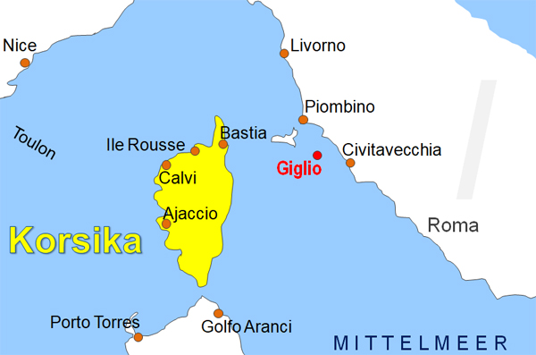 Karte Fhren von und nach Giglio