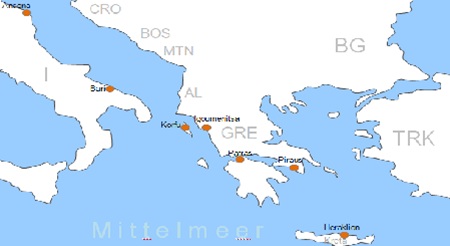 Karte F�hrverbindungen mit der Reederei Anek Lines