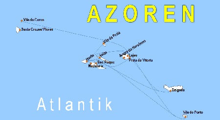 Karte F�hrstrecken nach den Azoren