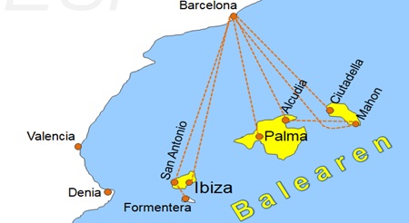 Karte F�hrverbindungen mit der Reederei Balearia