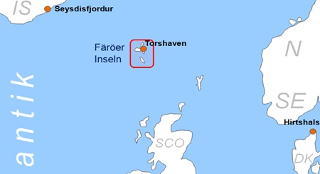 Karte F�hren zu den F�r�er Inseln