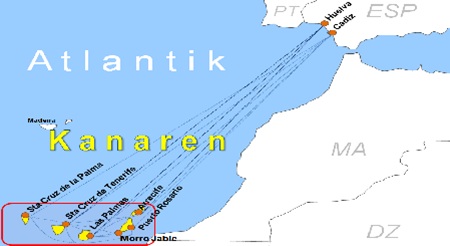 Karte F�hrverbindungen mit der Reederei Fred Olsen