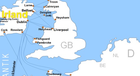Karte F�hren nach Irland