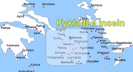 Karte F�hren zu den Kykladischen Inseln
