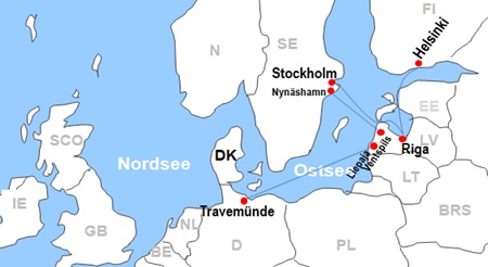 Karte F�hren nach Lettland