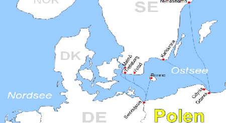 Karte F�hrverbindungen mit der Reederei Polferries