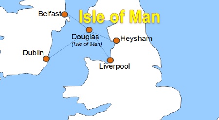 Karte F�hrverbindungen mit der Reederei Steam Packet