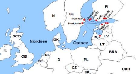 Karte F�hrverbindungen mit der Reederei Tallink Silja