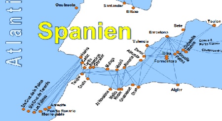 Karte F�hrverbindungen mit der Reederei Trasmediterranea