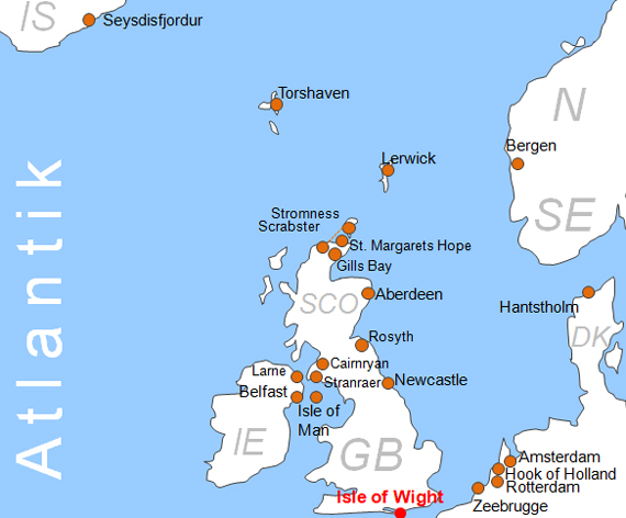 Karte Fhren von und nach Isle of Wight