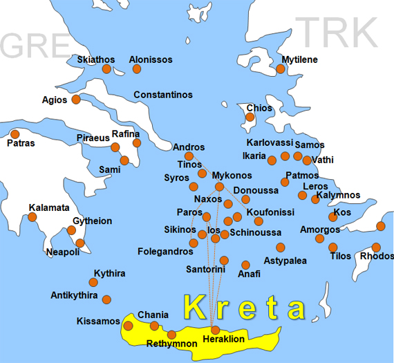 Karte Fhren von Santorini nach Heraklion