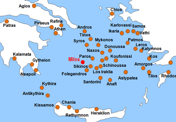 Karte Fhren von und nach Milos