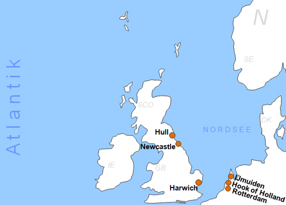Karte Fhren von und nach Hoek of Holland