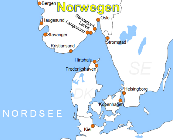 Karte Fhren von und nach Kristiansand