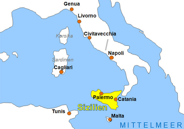 Karte Fhren von Civitavecchia nach Palermo