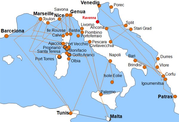 Karte Fhren von und nach Ravenna