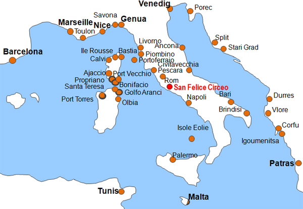 Karte Fhren von und nach San Felice Circeo