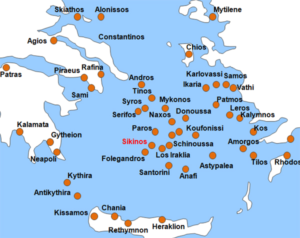 Karte Fhren von und nach Sikinos