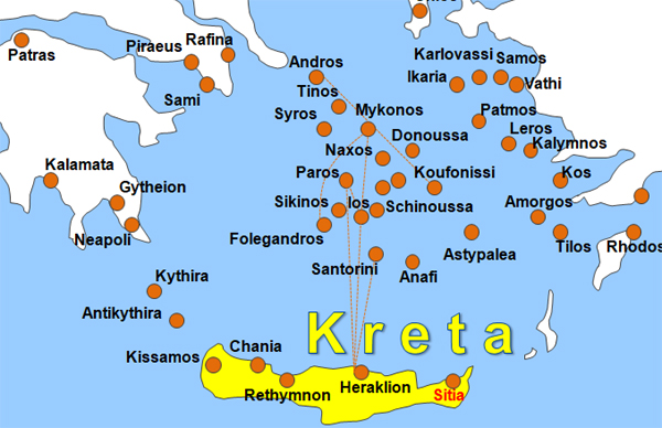 Karte Fhren von und nach Sitia