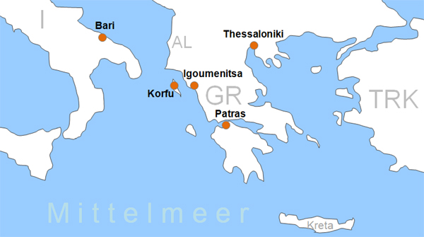 Karte Fhren von und nach Thessaloniki