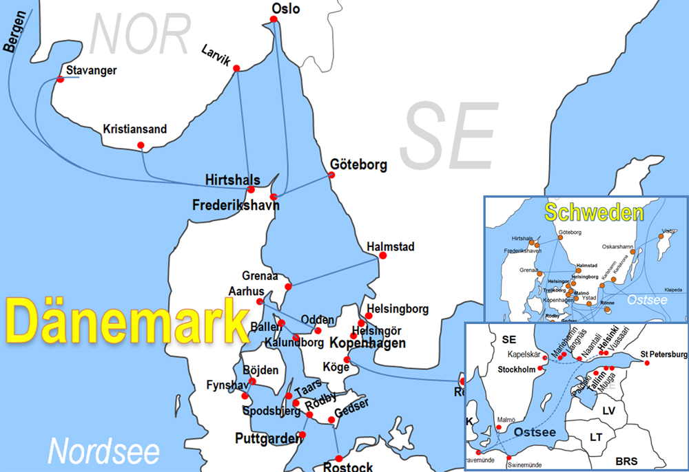 Karte F�hren in der Nordsee, Ostsee und im Mittelmeer online buchen