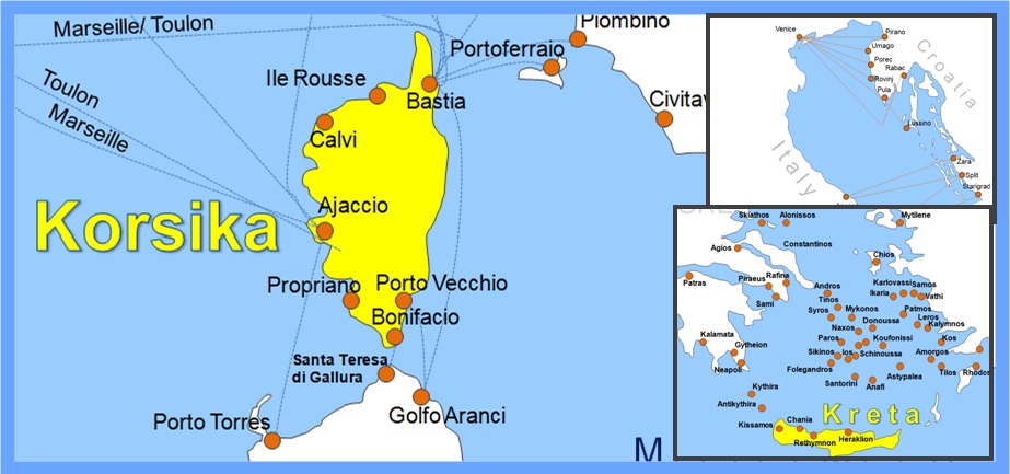 Karte F�hren in der Nordsee, Ostsee und im Mittelmeer online buchen