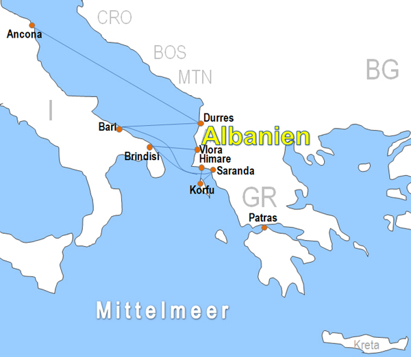 Karte Fhren von und nach Saranda