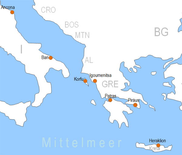 Karte Fhre von Ancona nach Patras