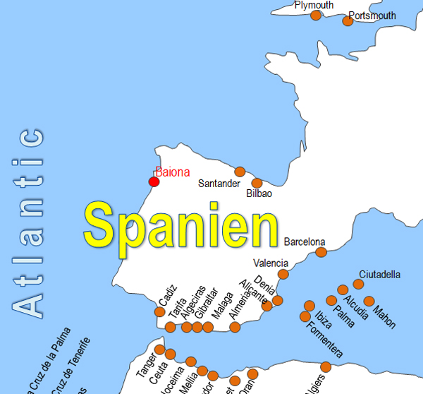 Karte Fhren von Bilbao nach Portsmouth