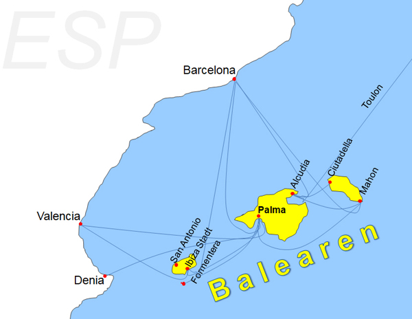 Karte Fhren von Ciutadella nach Alcudia