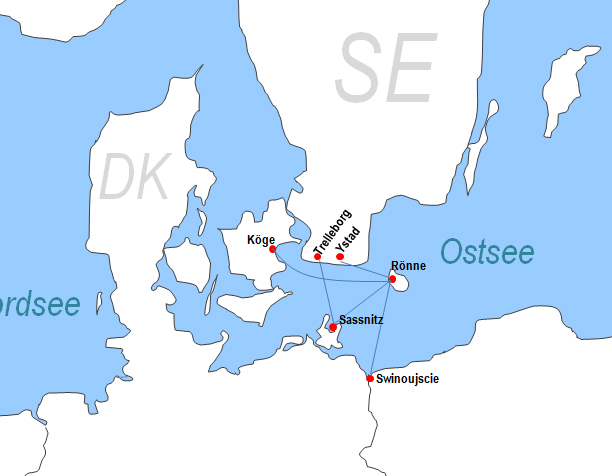 Karte Fhren von und nach Bornholm