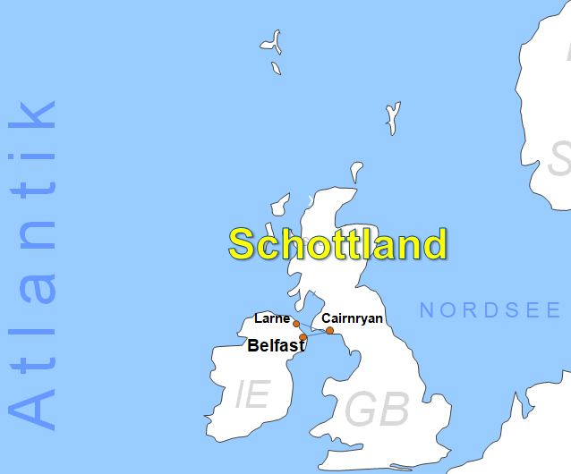 Karte Fhren von und nach Cairnryan