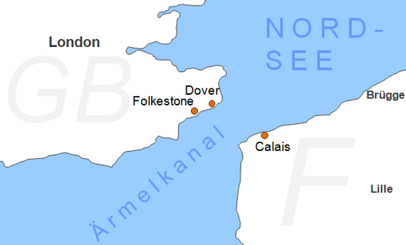 Karte Fhren Fhrstrecke von Calais nach Folkestone bersetzen