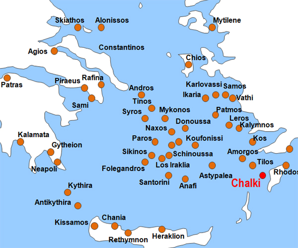 Karte Fhren von und nach Chalki