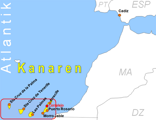 Karte Fhren von Corralejo nach Playa Blanca