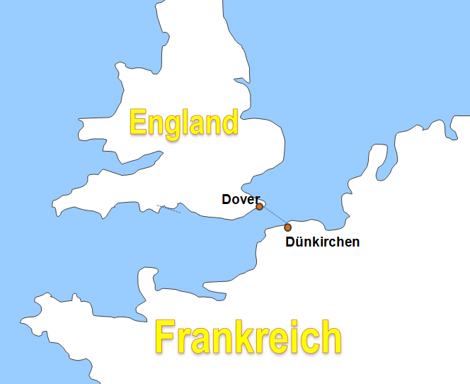 Karte Fhren von und nach Dnkrichen