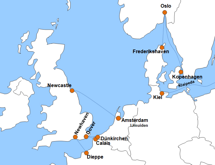 Karte Fhren DFDS Seaways Reederei Fhrgesellschaft Fhrlinien Fhrstrecken