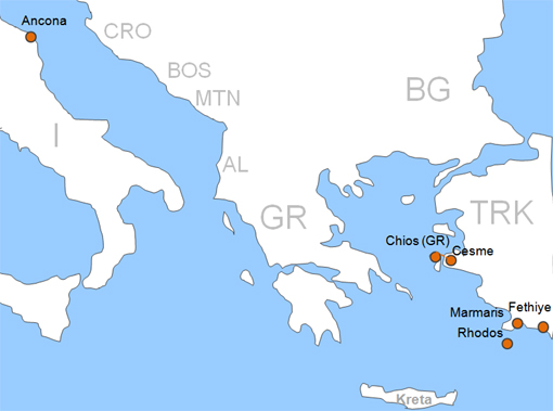 Karte Fhren von Dodekanisos Seaways