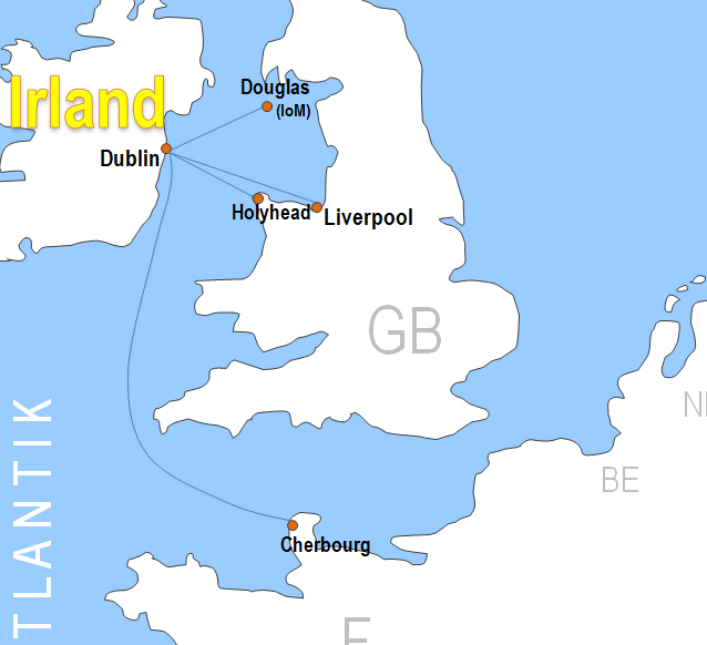 Karte Fhren von und nach Holyhead