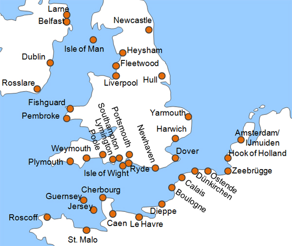 Karte Fähren England Fährstrecken Fährlinien Fährüberfahrten