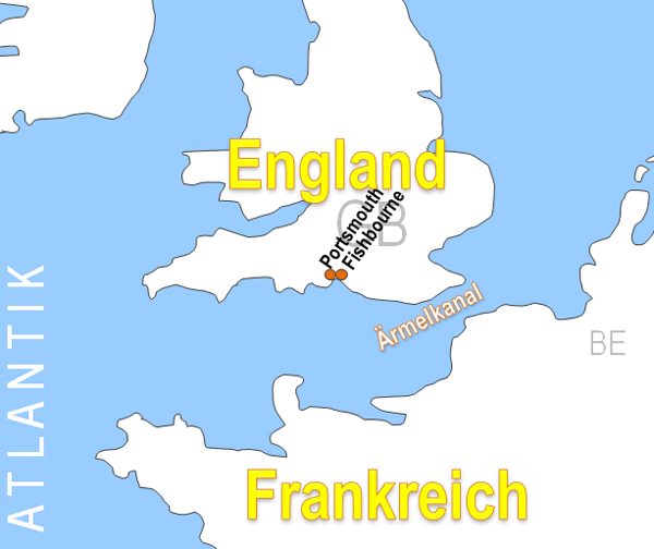 Karte Fhren von Fishbourne nach Portsmouth