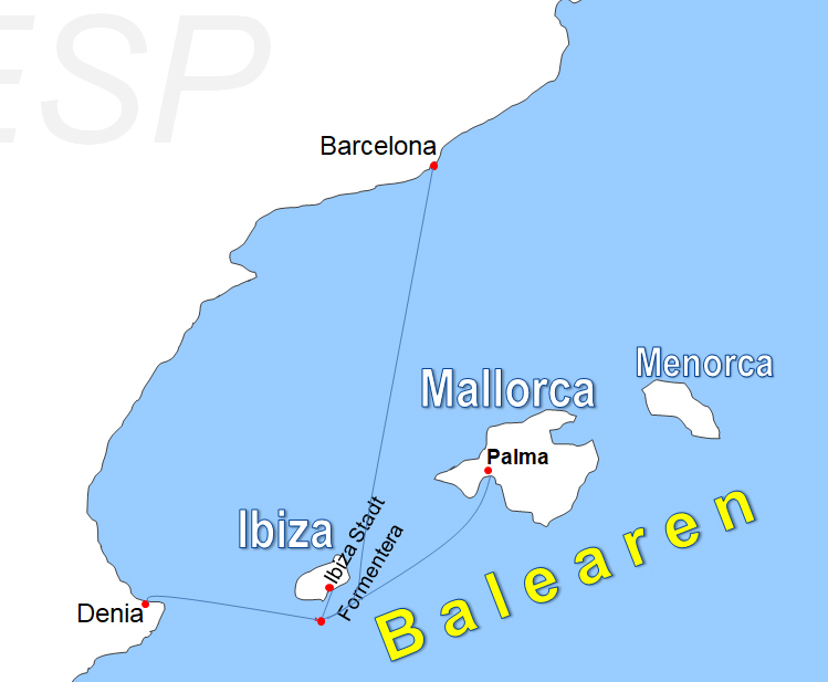 Karte Fhren von und nach Formentera