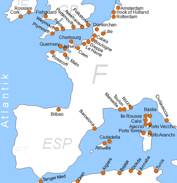 Karte Fhren von Marseille nach Tunis