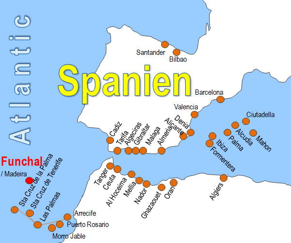 Karte Fhren von und nach Funchal